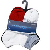 Wholesale - 10pk KIDS WHT SPORT ESSENTIALS MULTI STRIPE HC QTR SOCKS SIZE 9-11, UPC: 193159199180